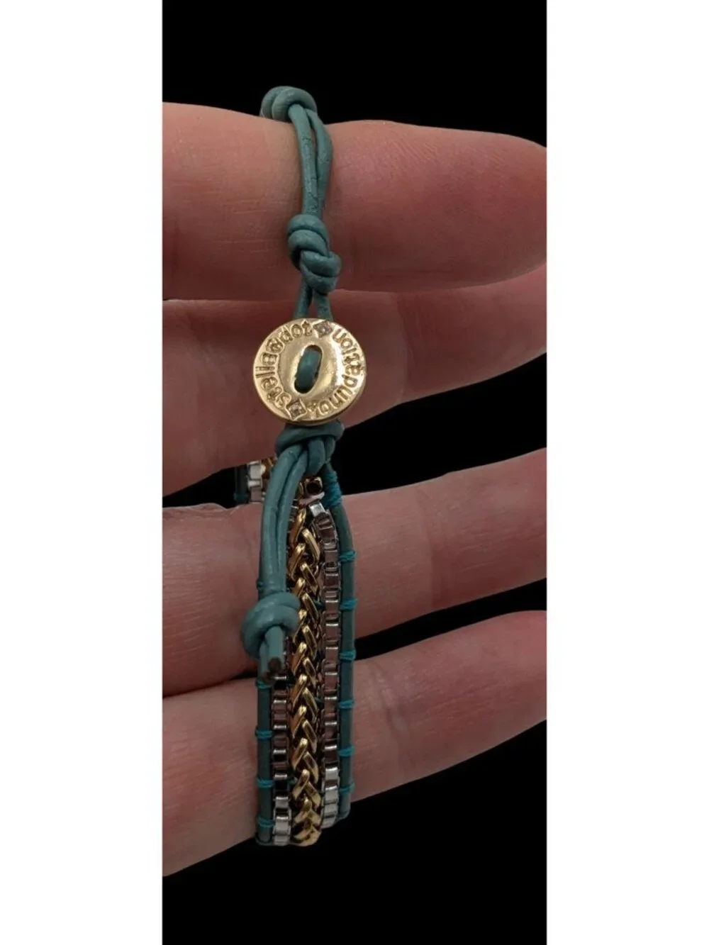 Stella & Dot Foundation Bracelet Adjustable Chain Leather Boho Chic